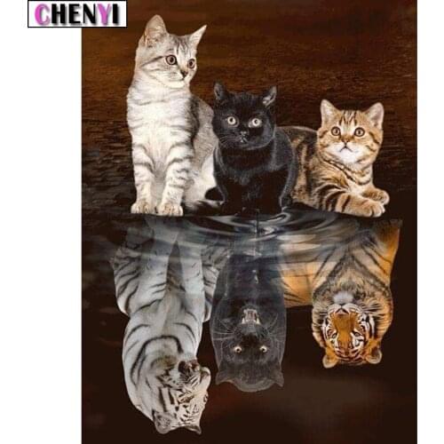 CHENYI Diy Diamond Embroidery 5D Diamond Painting Cat Tiger and Leopard Diamond Art Of Rhinestones Paint By Numbers Decor Home