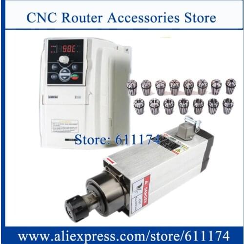 CNC 4 bearing Spindle Motor 3.5Kw AC380V air cooled spindle motor ER25 18000rpm & 4Kw AC380V VFD inverter & 15pcs ER25 Collect