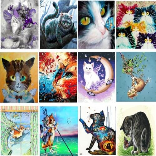 DIY Framed Cat Oil Painting By Numbers Animal Anime Colorful Paint Painting Pictures Wall Art Picture for Living Room Home Decor