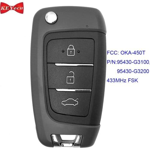 KEYECU for Hyundai I30 2016 2017 2018 Remote Key Fob FCC ID: OKA-450T P/N: 95430-G3100 95430-G3200, 433MHz FSK 4D60 80Bit Chip