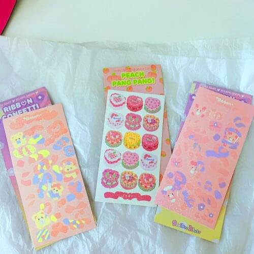 Korea Ins Kawaii Cute Bear Rabbit Cake Laser Holographic Sticker DIY Scrapbook Mobile Phone Photo Album Stationery Stickers