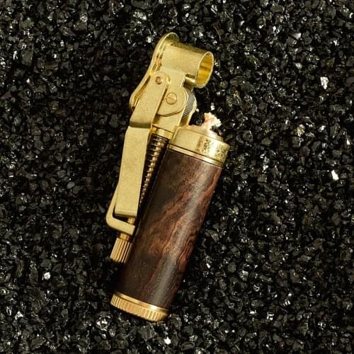 Red Wood With Brass Fuel Kerosene Cigarette Lighter Copper Gasoline Vintage Style Oil Refillable Grinding Wheels Fire Lighter