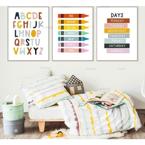 Colourful Alphabet Playroom Kids Education Nursery Pictures Canvas Painting Wall Art Posters and Prints Kindergarten Wall Decor