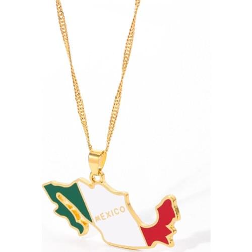 Mexico Map Gold Color Enamel Pendant Necklaces for Women Jewelry Mexico Flag Necklace Mexican Choker Patriotic Gifts