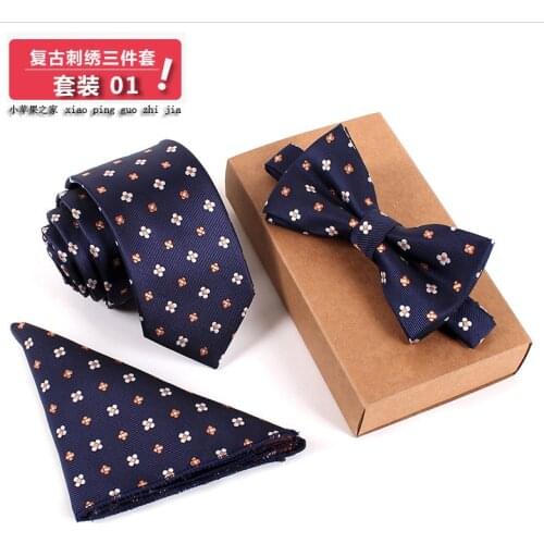 Fashion Necktie Groom Gentleman Tie Set Bow Tie Pocket Square Wedding Birthday Party Gifts Tie For Men Gorgeous Silk Tie Set