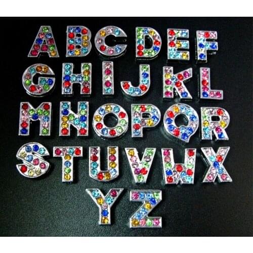 8mm zinc alloy Mix Color Rhinestone Slide letters 1300pcs DIY Accessories Fit 8mm Pet Collar bands Belts Wholesale free express