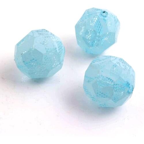 Newest 100pcs/lot 20mm chunky acrylic aqua faceted print white lace Beads,chunky disco beads for Chunky Necklace Jewelry