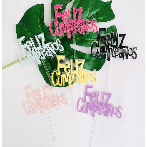 New Adorno de torta de feliz cumpleaños Pink blue acrylic birthday party cake topper For boy girl baby shower dessert decoration