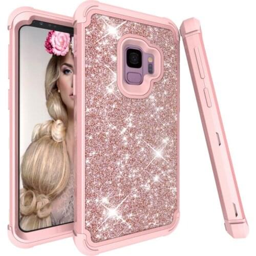 New 3-in-1 PC+Silicone Shock Resistant shining Mobile Phone Cases For Samsung Galaxy S9 G9600 Contrast color&Lifted Bezel Design