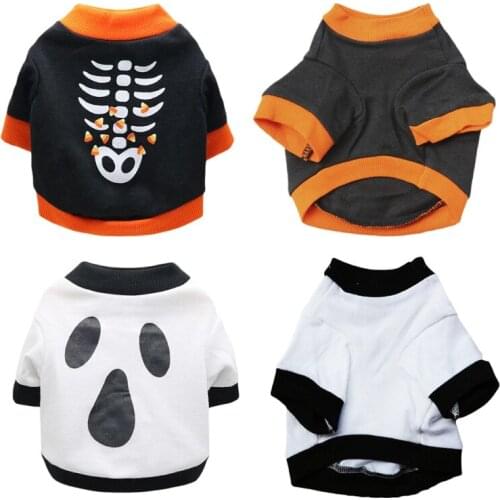 Dog Clothes T-Shirt Christmas Halloween Pet Costume Cotton Printed Vest Kitten Puppy Dogs Clothing