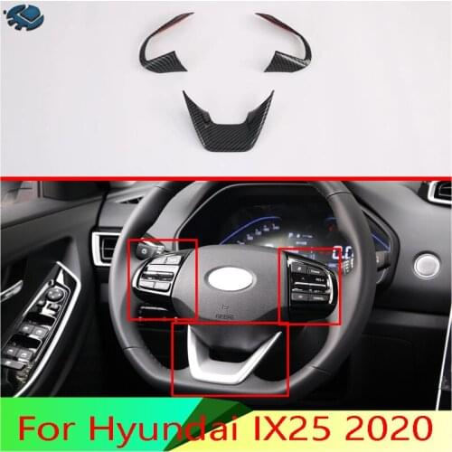 For Hyundai IX25 2020 Carbon Fiber Style Steering Wheel Panel Cover Bezel Trim Insert Badge Molding Garnish