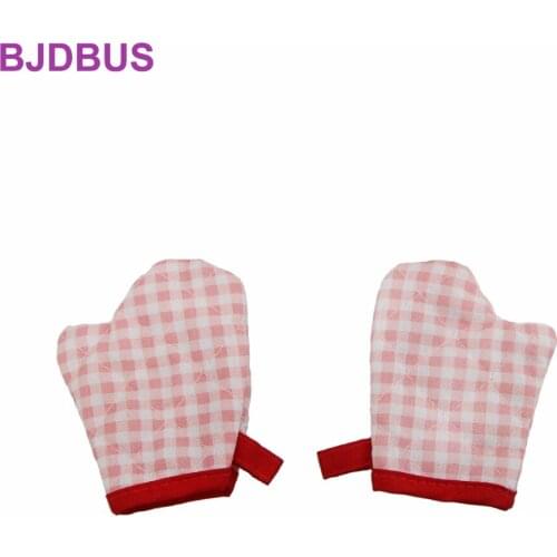 1 Pairs High Quality Gloves Pink Lattice Cotton Oven Mitts Play House Clothes for 45cm Girl Doll 18'' Accessories Toys