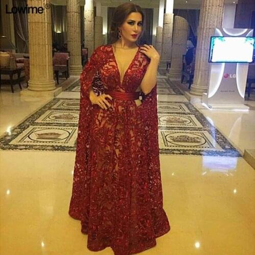 Arabic Couture Burgundy Evening Dress Plus Size Dubai Robe De Soiree Special Lace Prom Gowns With Cape Muslim Party Vestidos