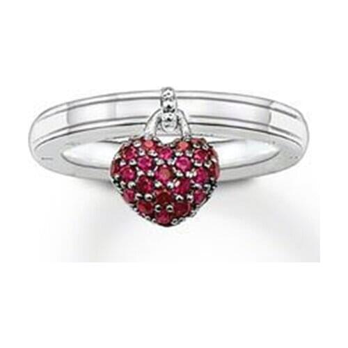 Silver Plated Rings with A Heart Adorned with Red Pave-set Zirconia, Most Fashion Romantic Ring Jewelry Best Ring Gift for Women