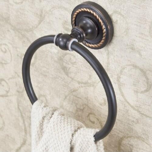 Black Oil Rubbed Brass Bathroom Wall Mounted Towel Ring Holder Bathroom Accessories Bath Hardware Carved Art Base mba214