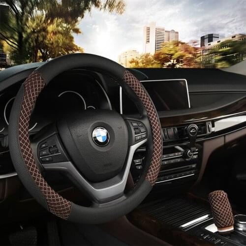 KKYSYELVA Steering-Wheel Black Car Sport Steering Wheel Cover Leather Steering Covers Universal 38CM wheel cover
