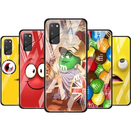 Cute M&M Chocolate for Samsung Galaxy S20 FE Ultra Note 20 S10 Lite S9 S8 Plus Luxury Tempered Glass Phone Case Cover