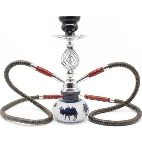 1Pcs Glass Hookah Double Tube Shisha With Ceramic Bowl Hose Charcoal Tongs Arab Smoke Narghile Hookahs Smoking Set Accessories
