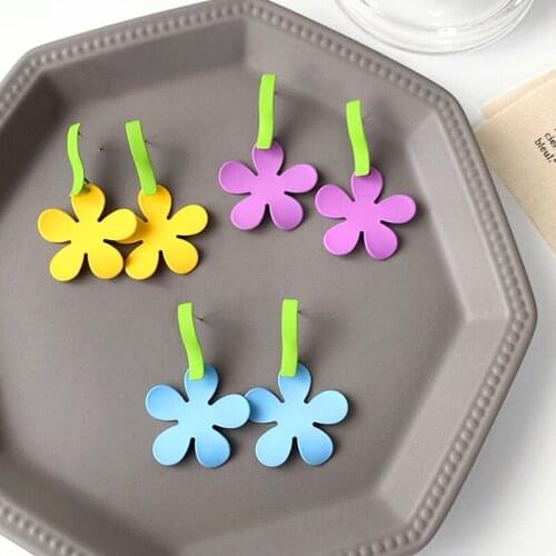 Summer Fresh Paint Flower Dangle Earrings for Women Purple Blue Temperament Pendientes Clip Earrings серьги Jewelry Accessories