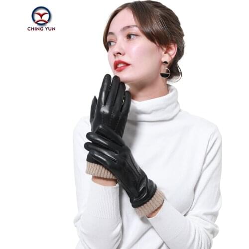 2021 New Winter Women genuine leather gloves warm Knitted wrist External suture soft sheepskin High-grade Ladies leather mittens