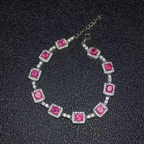 Fashion elegance Lovely Square Natural pink topaz gem Natural gemstone Bracelet 925 silver bracelet girl party gift Jewelery