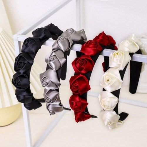 2021 Vintage Cloth Three-dimensional Rose Flower Bezel Hairband For Women Temperament Headband Hair Accessories Girls Headwear