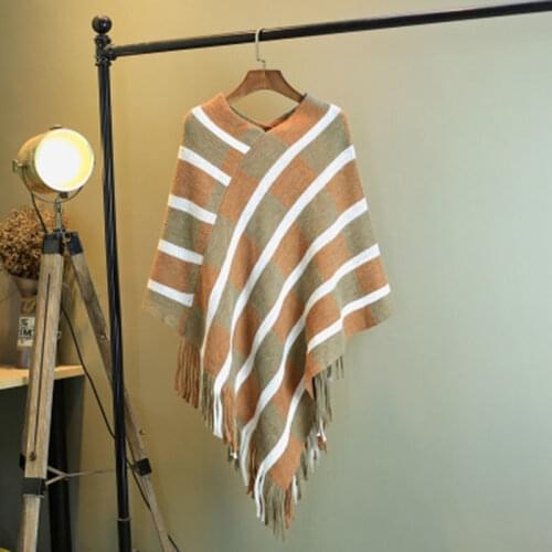 Sweater women 2021 temperament fashion new spring and autumn tassel cloak coat color matching knitted bat shirt casual