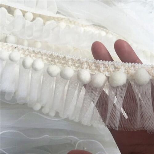 1M Pleated Tulle Blue White Lace Fabric 5cm 9cm Trim Soft Ball Lace Ribbon Sewing Guipure Craft Supplies Pink Laces dentelle K16