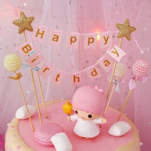 1 Pcs Mini Sweet Pearl Ball Happy Birthday Cake Topper Birthday Cake Decoration Baby Shower Kids Birthday Party Wedding