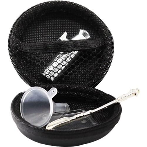 1pcs Portable Smoking Tool Kit Pipe and Snuff Bottle Set 5-piece Set Plastic Funnel Metal Snuff Spoon Glass Mat