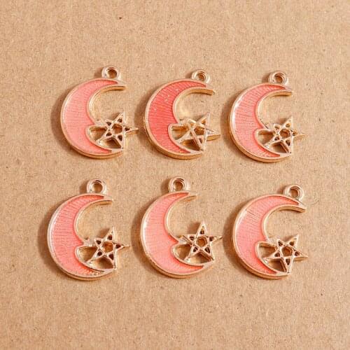 10pcs 15*20mm Cute Enamel Moon Star Charms for Making Pendants Necklaces Drop Earrings DIY Handmade Jewelry Finding Accessories