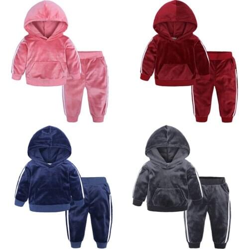 ZAFILLE 1-7Y Autumn Winter Velvet Kids Clothes Set Hoodies Coat+Pants 2pcs Suit Chidlrens Clothing Girls Boys Outfits
