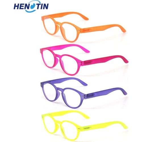 Henotin 4 pairs of reading glasses for men and women with spring hinges oval frame colorful reader high quality glasses
