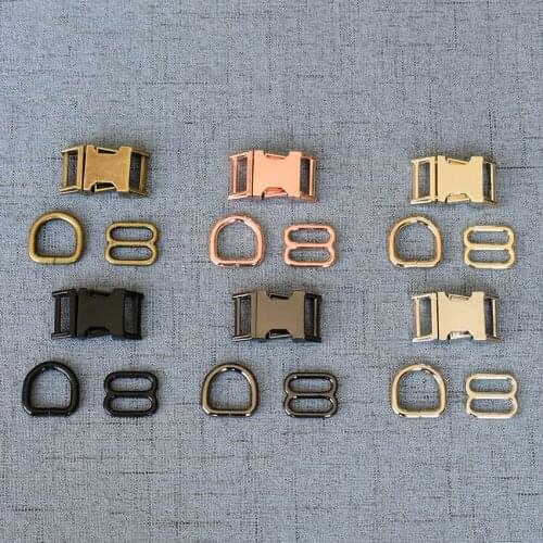 50 Sets 15mm 20mm 25mm LOGO Metal Adjust Buckle D Ring/Three-Piece DIY Dog Collar Accessory High Quality Plated 7 Colour