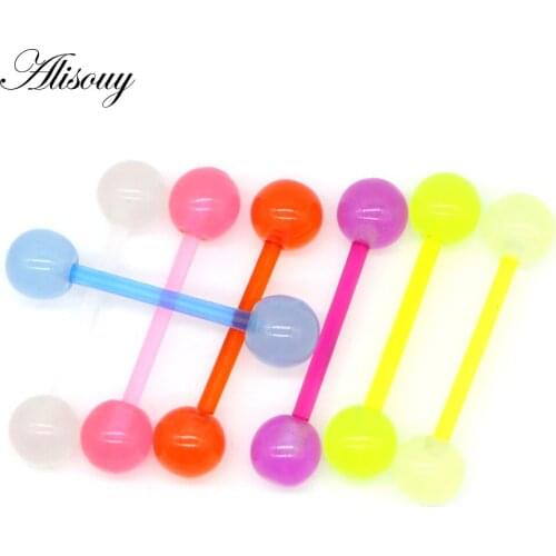 Alisouy 1pc 14G Luminous Acrylic UV Glow in the Dark Flexible Barbell Ring Soft tragus Piercing septum body jewelry 1.6x16x6mm