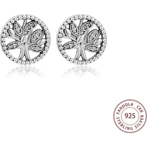 Authentic 925 Sterling Silver Trees of Life Stud Earrings For Women Wedding Earings Fashion Jewelry Pendientes