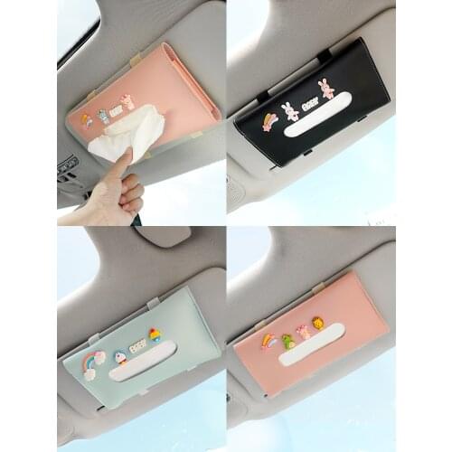 Car Tissue Box Creative Cute Hanging Visor Drawer Interior Supplies Pumping Tray Automotive Tissue Accessories Decoration