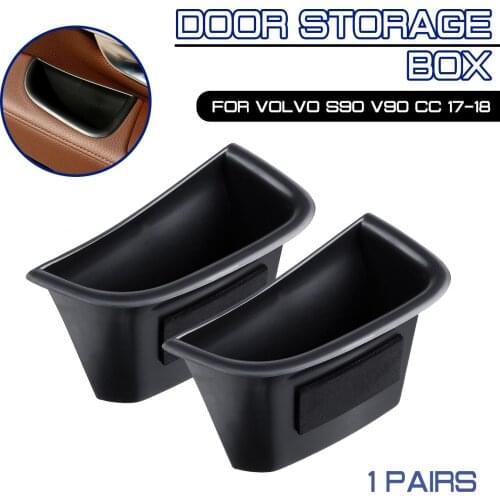 1pair Car ABS Door Side Handle Armrest Waterproof Plastic Storage Box Black Direct fit For Volvo S90 V90 CC 2017 2018