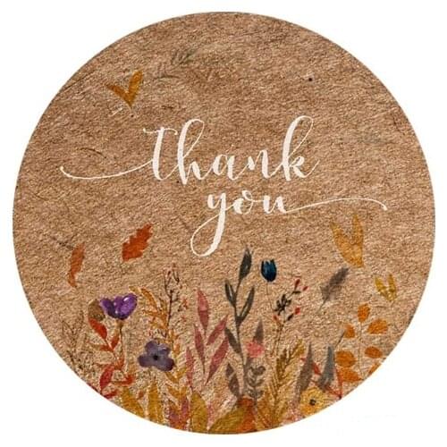 Free Shipping - 2.5CM Round Natural Kraft Handmade with "THANK YOU" Stickers, 500 Labels Per Roll