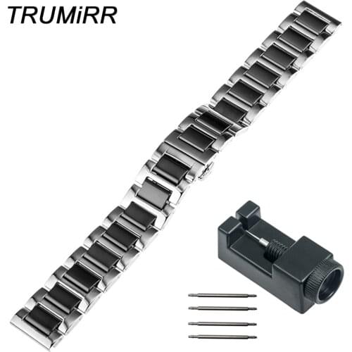 Ceramic & Stainless Steel Watch Band for Huawei Watch 2 Pebble Time Round 20mm Men Bradley Timepiece Wrist Strap Link Bracelet