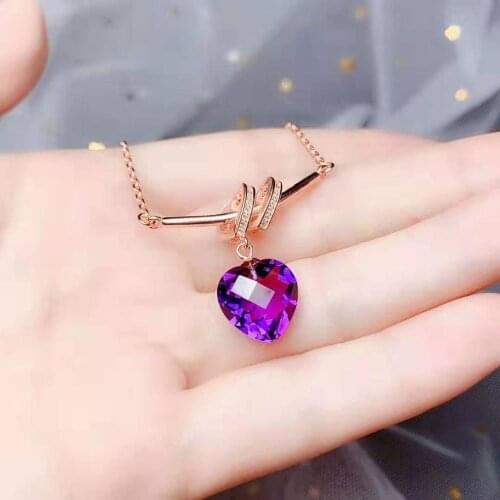 High-quality Dream Purple Crystal Heart-shaped Clavicle Chain S925 Sterling Silver Pendant Necklace Fashion Womens Jewelry