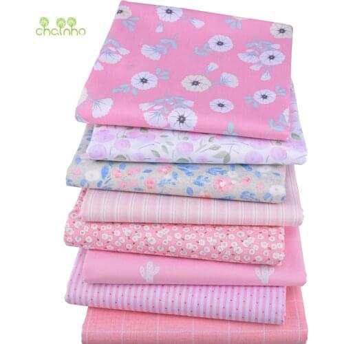 Chainho,8pcs/Lot,Pink Floral Series,Printed Twill Cotton Fabric,Patchwork Clothes For DIY Sewing&Quilting Baby&Children Material
