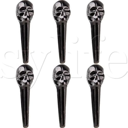 Black 8mm Skull Head Metal Acoustic Guitar Bridge Pins End Pin Pack of 6