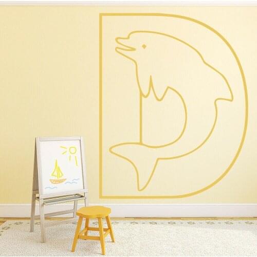 D Dolphin Alphabet Wall Decal Home Decor For Kids Room Nursery Classroom Creative Mural Door Window Stickers Removable Q068