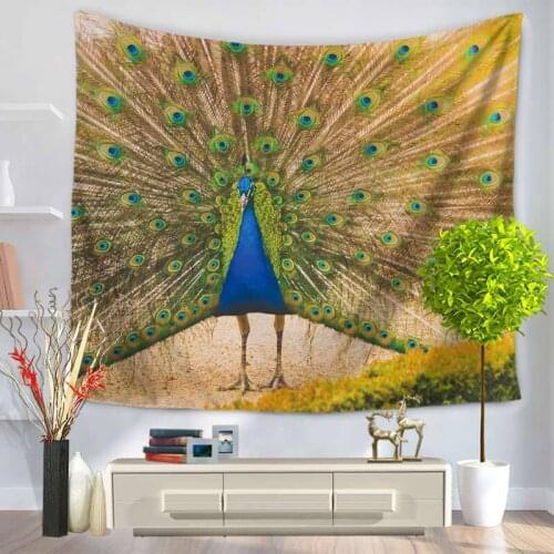 Home Decorative Wall Hanging Carpet Tapestry 130x150cm Rectangle Bedspread Color Painting Peacock Pattern GT1113