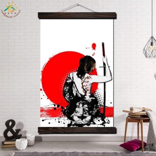 Janpan Art Woman Warrior Back Framed Scroll Painting Modern Canvas Art Prints Poster Wall Painting Wall Art Pictures Home Decor