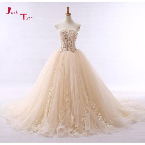 Jark Tozr Custom New Special Appliques Beading Sequins Illusion Ball Gown Wedding Dresses With Petticoat Robe De Mariage
