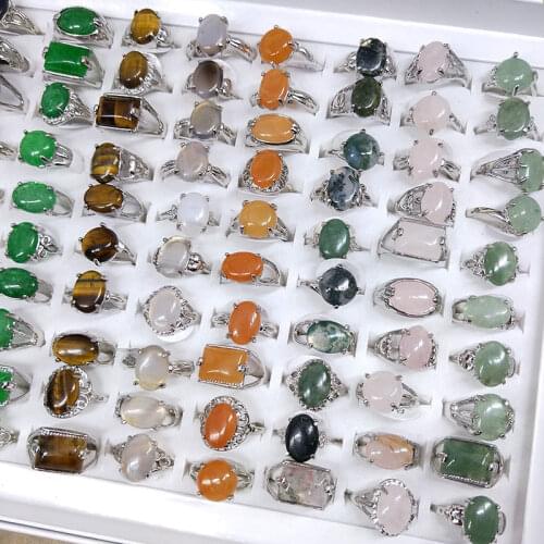 Mix Random Color Style Nature Stone Alloy Rings Fashion Jewelry Women Charm Party Wedding Engagement Ring Wholesale