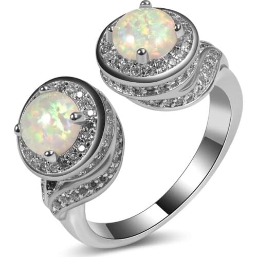 White Opal White Crystal U Type Ring 925 Sterling Silver Top Quality Fancy Jewelry Wedding Ring Size 5 6 7 8 9 10 11 A202