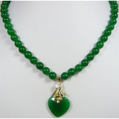 2 styles beautiful 7-8mm green jades beads with green heart jades pendant necklace for anniverary and party
